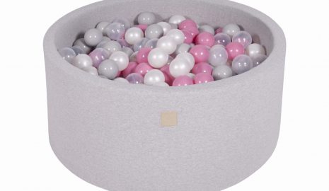 MeowBaby® Suchý bazén 90x40cm s 300 loptičkami, svetlošed.: šedá, biele, svetlo ružové, transparentny
