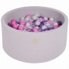 MeowBaby® Suchý bazén 90x40cm s 300 loptičkami, svetlošed.: tmavo ružové, fialové, transparentne, šedé