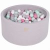 MeowBaby® Suchý bazén 90x40cm s 300 loptičkami, svetlošed.: transparentne, šedé, biele, svetlo ružové, mätové