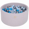 MeowBaby® Suchý bazén 90x40cm s 300 loptičkami, svetlošed.: bledomodré, transparentne, baby blue, strieborné