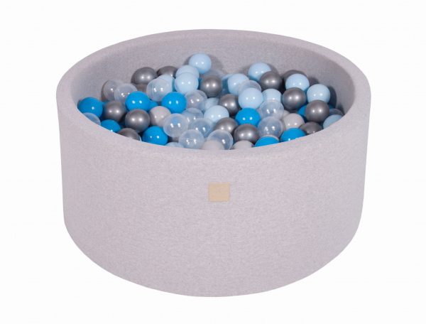 MeowBaby® Suchý bazén 90x40cm s 300 loptičkami, svetlošed.: bledomodré, transparentne, baby blue, strieborné