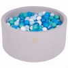 MeowBaby® Suchý bazén 90x40cm s 300 loptičkami, svetlošed.: biele, bledomodré, tyrkysové, baby blue, modré