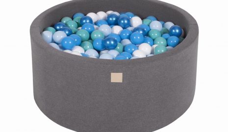 MeowBaby® Suchý bazén 90x40cm s 300 loptičkami, Tmavo-sivý: biele, bledomodré, tyrkysové, baby blue, modré