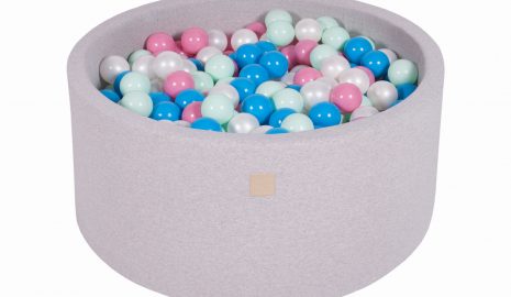 MeowBaby® Suchý bazén 90x40cm s 300 loptičkami, svetlošed.: bledomodré, biele, svetlo ružové, mätové
