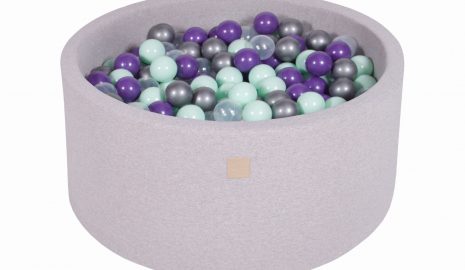 MeowBaby® Suchý bazén 90x40cm s 300 loptičkami, svetlošed.: mätové, transparentne, strieborné, fialové