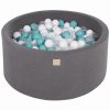 MeowBaby® Suchý bazén 90x40cm s 300 loptičkami, Tmavo-sivý: tyrkysové, transparentne, biele