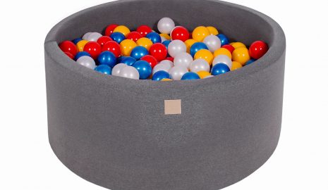 MeowBaby® Suchý bazén 90x40cm s 300 loptičkami, Tmavo-sivý: červené, žlté, biele, modré