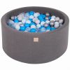 MeowBaby® Suchý bazén 90x40cm s 300 loptičkami, Tmavo-sivý: bledomodré, transparentne, baby blue, strieborné