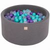 MeowBaby® Suchý bazén 90x40cm s 300 loptičkami, Tmavo-sivý: tyrkysové, fialové, transparentne