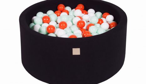 MeowBaby® Suchý bazén 90x40cm s 300 loptičkami, čierny: oranžové, biele, mätové