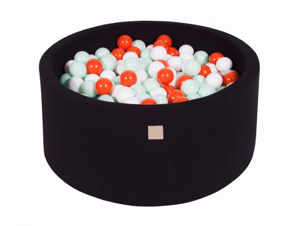 MeowBaby® Suchý bazén 90x40cm s 300 loptičkami, čierny: oranžové, biele, mätové