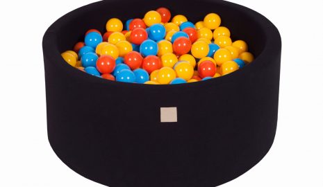 MeowBaby® Suchý bazén 90x40cm s 300 loptičkami, čierny: žlté, oranžové, bledomodré