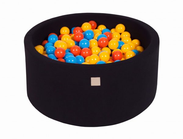 MeowBaby® Suchý bazén 90x40cm s 300 loptičkami, čierny: žlté, oranžové, bledomodré