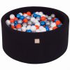 MeowBaby® Suchý bazén 90x40cm s 300 loptičkami, čierny: modré, biele, oranžové, strieborné