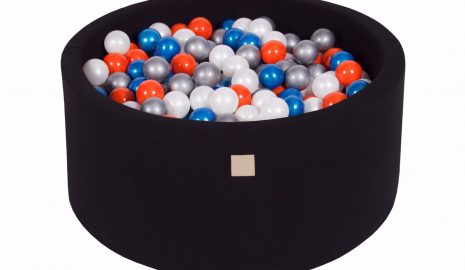 MeowBaby® Suchý bazén 90x40cm s 300 loptičkami, čierny: modré, biele, oranžové, strieborné