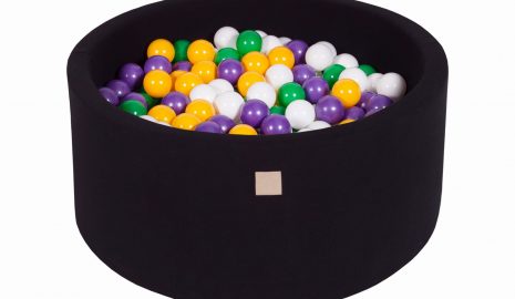MeowBaby® Suchý bazén 90x40cm s 300 loptičkami, čierny: žlté, fialové, biele, tmavozelené