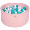 MeowBaby® Suchý bazén 90x40cm s 300 loptičkami, Púdrovo ružový: biele, transparentne, tyrkysové