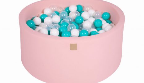 MeowBaby® Suchý bazén 90x40cm s 300 loptičkami, Púdrovo ružový: biele, transparentne, tyrkysové