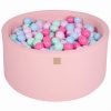 MeowBaby® Suchý bazén 90x40cm s 300 loptičkami, Púdrovo ružový: mätové, baby blue, svetlo ružové, pastelovo ružové