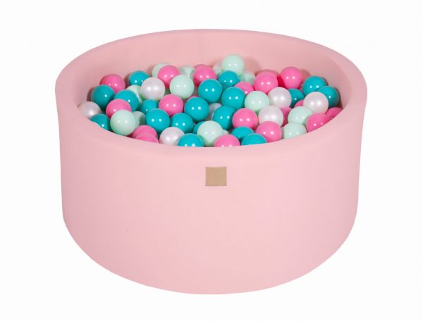 MeowBaby® Suchý bazén 90x40cm s 300 loptičkami, Púdrovo ružový: biele, tyrkysové, svetlo ružové, mätové
