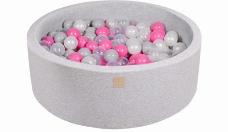 MeowBaby® Suchý bazén 90x30cm s 200 loptičkami, svetlošed.: transparentne, svetlo ružové, biele, šedá