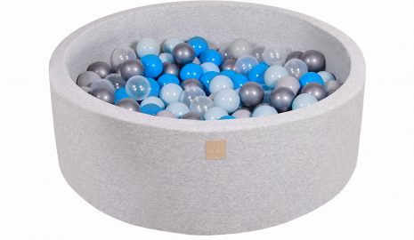 MeowBaby® Suchý bazén 90x30cm s 200 loptičkami, svetlošed.: bledomodré, transparentne, baby blue, strieborné, šedé