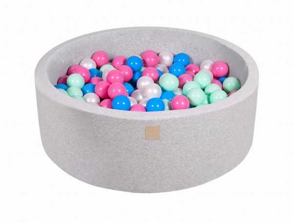 MeowBaby® Suchý bazén 90x30cm s 200 loptičkami, svetlošed.: bledomodré, biele, svetlo ružové, mätové