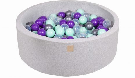 MeowBaby® Suchý bazén 90x30cm s 200 loptičkami, svetlošed.: mätové, transparentne, strieborné, fialové
