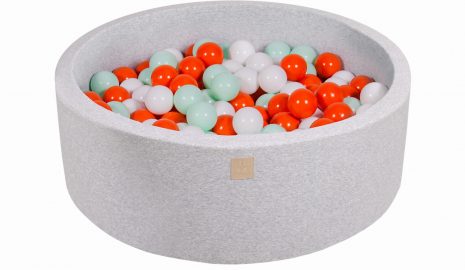 MeowBaby® Suchý bazén 90x30cm s 200 loptičkami, svetlošed.: oranžové, biele, mätové