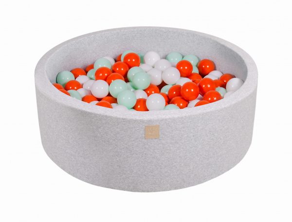 MeowBaby® Suchý bazén 90x30cm s 200 loptičkami, svetlošed.: oranžové, biele, mätové