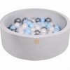MeowBaby® Suchý bazén 90x30cm s 200 loptičkami, svetlošed.: baby blue, transparentne, strieborné, biele