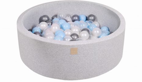 MeowBaby® Suchý bazén 90x30cm s 200 loptičkami, svetlošed.: baby blue, transparentne, strieborné, biele
