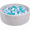 MeowBaby® Suchý bazén 90x30cm s 200 loptičkami, svetlošed.: tyrkysové, baby blue, transparentne, biele