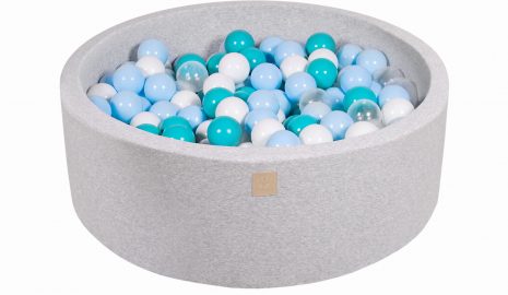 MeowBaby® Suchý bazén 90x30cm s 200 loptičkami, svetlošed.: tyrkysové, baby blue, transparentne, biele