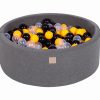 MeowBaby® Suchý bazén 90x30cm s 200 loptičkami, Tmavo-sivý: žlté, čierne, transparentne