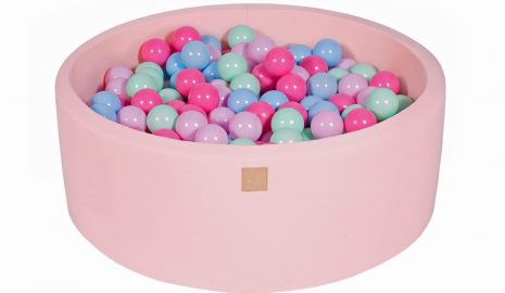 MeowBaby® Suchý bazén 90x30cm s 200 loptičkami, Púdrovo ružový: mätové, baby blue, svetlo ružové, pastelovo ružové