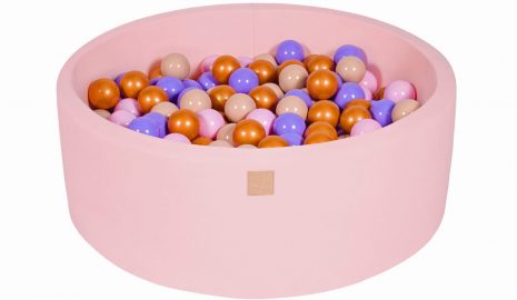 MeowBaby® Suchý bazén 90x30cm s 200 loptičkami, Púdrovo ružový: zlaté, béžové, pastelovo ružové, vresové