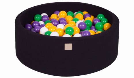 MeowBaby® Suchý bazén 90x30cm s 200 loptičkami, čierny: žlté, fialové, biele, tmavozelené