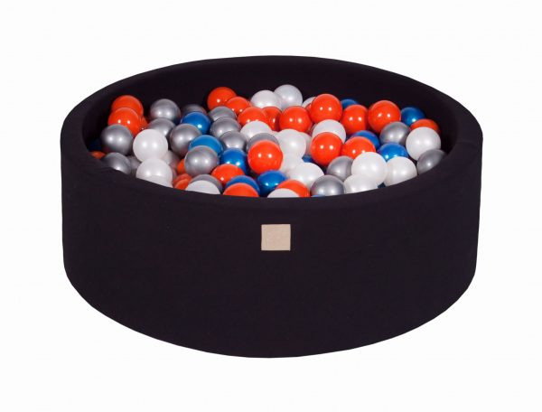 MeowBaby® Suchý bazén 90x30cm s 200 loptičkami, čierny: modré, biele, oranžové, strieborné
