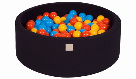 MeowBaby® Suchý bazén 90x30cm s 200 loptičkami, čierny: žlté, oranžové, bledomodré