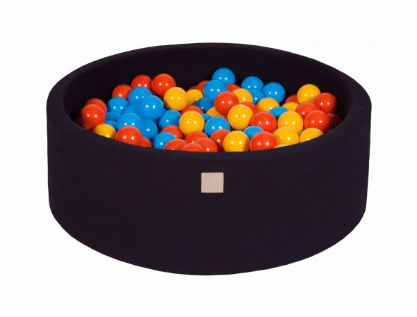 MeowBaby® Suchý bazén 90x30cm s 200 loptičkami, čierny: žlté, oranžové, bledomodré