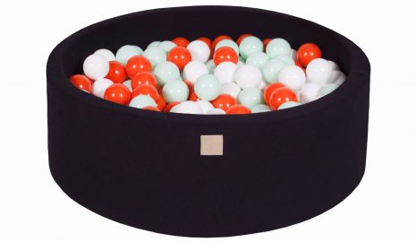 MeowBaby® Suchý bazén 90x30cm s 200 loptičkami, čierny: mätové, oranžové, biele