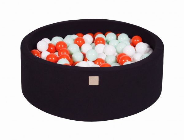 MeowBaby® Suchý bazén 90x30cm s 200 loptičkami, čierny: mätové, oranžové, biele