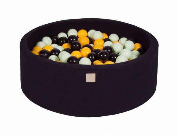 MeowBaby® Suchý bazén 90x30cm s 200 loptičkami, čierny: čierne, žlté, svetlozelené