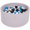 MeowBaby® Suchý bazén 90x40cm s 300 loptičkami, svetlošed.: biela, nebeský, čierny, šedá