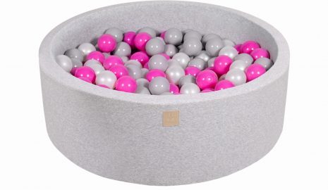 MeowBaby® Suchý bazén 90x30cm s 200 loptičkami, svetlošed.: tmavo ružové, šedé, biele