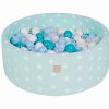 MeowBaby® Suchý bazén 90x30cm s 200 loptičkami, hviezdy: biele, transparentne, bledomodré, tyrkysové