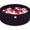 MeowBaby® Suchý bazén 90x30cm s 200 loptičkami, čierny: čierne, šedé, červené, biele