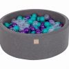 MeowBaby® Suchý bazén 90x30cm s 200 loptičkami, Tmavo-sivý: tyrkysové, fialové, transparentne
