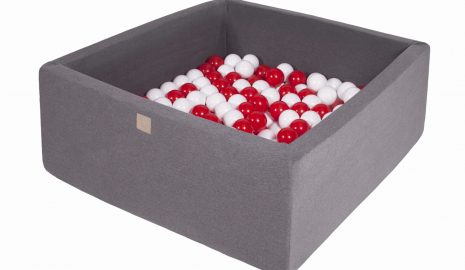 MeowBaby® Suchý bazén štvorcový Tmavo-sivý 90x90x40cm s 200 loptičkami (biele, červené)